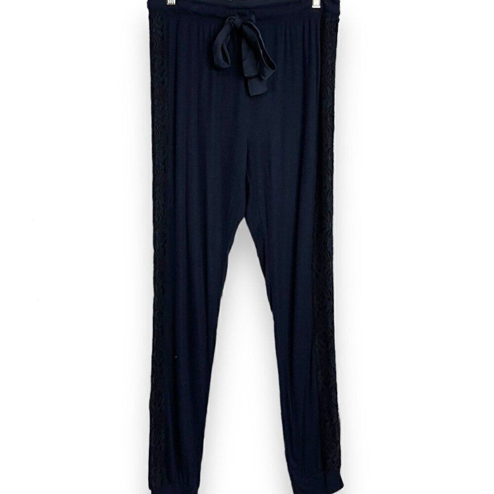 Next Jogger Pants Women's Medium Navy Blue Ribbed Knit Lace Drawstring Casual